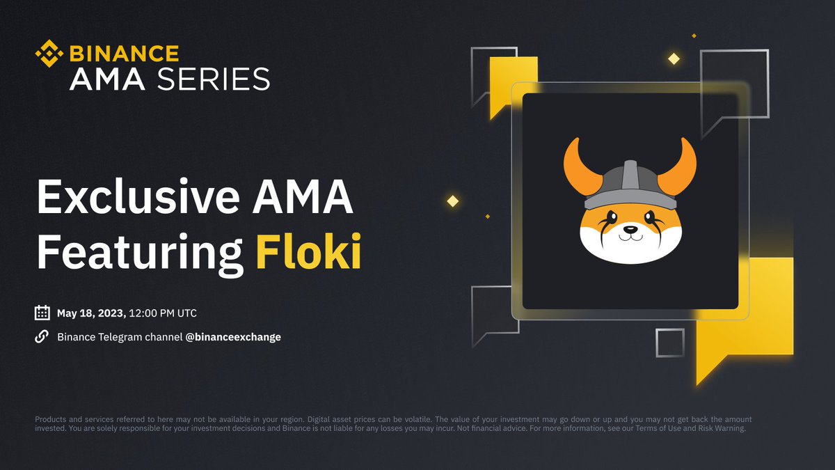 binance's tweet photo. Join us for an AMA in the Binance English Telegram channel with @100bviking, Core Team Member of @RealFlokiInu.

🗓 May 18, 2023.
⏰ 12:00pm UTC.

There will also be $5,000 in $FLOKI to be won, so don't miss out! 

➡️ https://t.co/ZG72GvkOd8 https://t.co/XLGMkWjpoQ