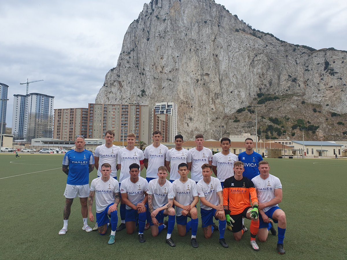 The @R_Signals first XI play a Tri-Service British Forces Gibraltar XI,KO 1900. Many thanks to @RSigsCharity @ArmySportASCB @CivicaUK @Motif8ltd for your continued support to the @Armyfa1888 soldiers game.