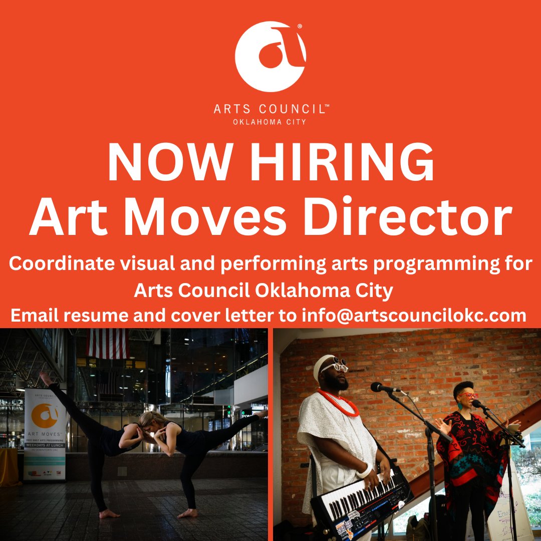 We’re looking for a qualified candidate to join our team as the Art Moves Director! The Art Moves Director is responsible for the coordination of Art Moves, a program that provides free arts programming throughout Oklahoma City. Learn more here - artscouncilokc.com/about/career/