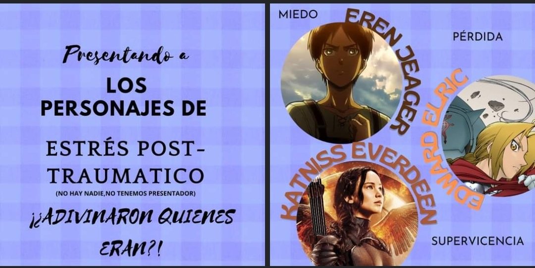 Dvan_Rezagadas's tweet photo. Katniss Everdeen :Saga Juegos del hambre.

Edward Elric: Full metal Alchemist

Eren Jeager: Shingeki no Kyojin

#streamertwitch #psicologiaclinica #anime #twitch #fullmetalalchemist #juegosdelhambre #shingekynokyojin https://t.co/gsMcDSRnpX