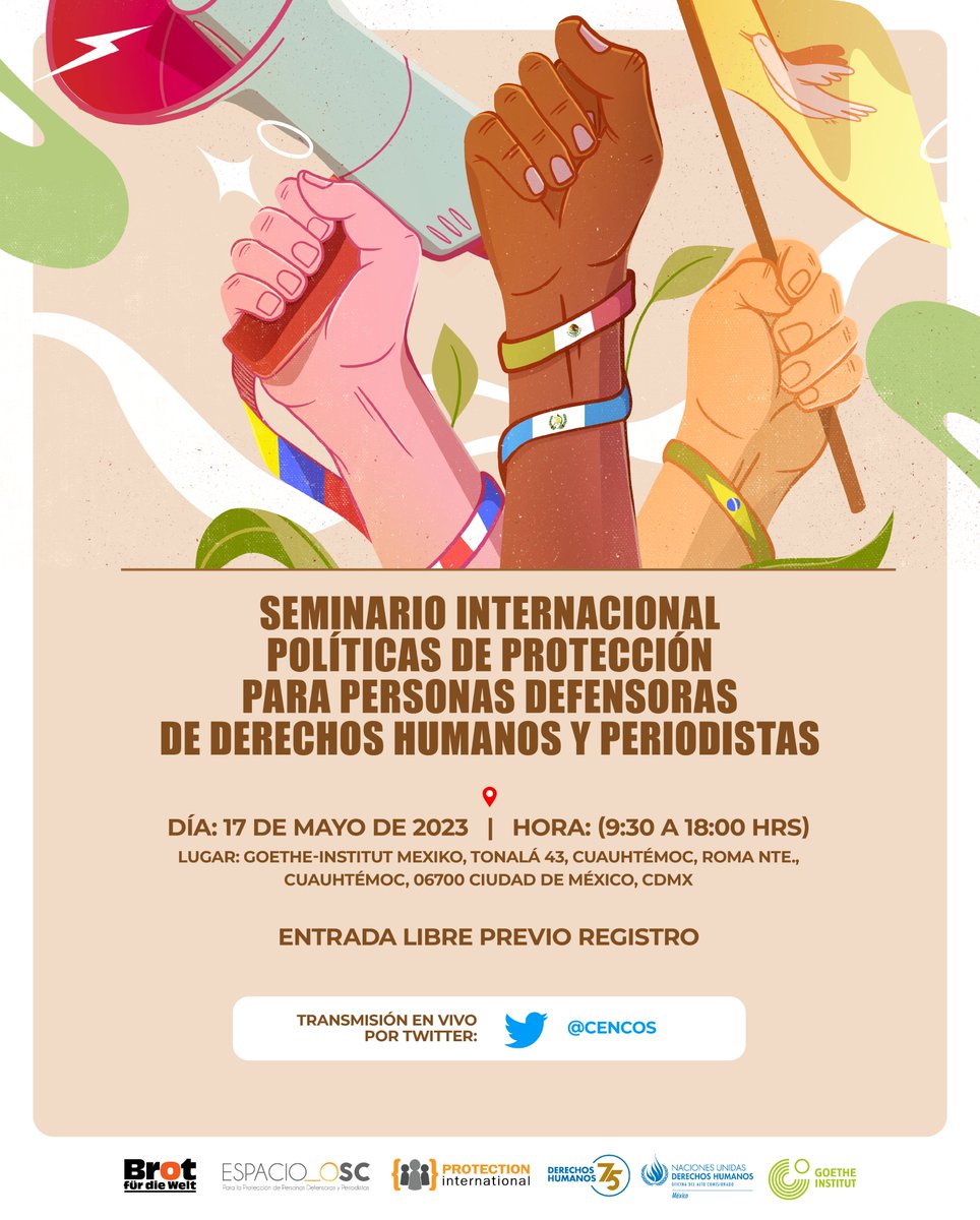 Hoy estaremos participando en el 🗨️ Seminario internacional sobre políticas de protección para personas defensoras y periodistas. Sigue la transmisión en vivo desde las redes de @cencos. ⏰ 15:00 hrs. ➡️Conoce el programa completo: bit.ly/3MrovED