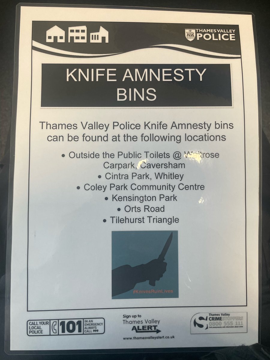 TVP_BerksWest's tweet photo. To the person who put a knife in the post box 📮 if you are looking to surrender a knife please look for one of our amnesty bins placed around Reading.
Think of your local postie!
#OpScepter #KnivesRuinLives https://t.co/fDljrvpz34