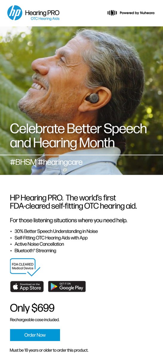 If you've been holding off buying a hearing aid because you want an affordable and easy-to-use hearing aid that doesn't look like a traditional hearing aid, the time is now. Introducing the HP Hearing PRO Self-Fitting OTC Hearing Aid - fit for your lifestyle. #hphearingpro
