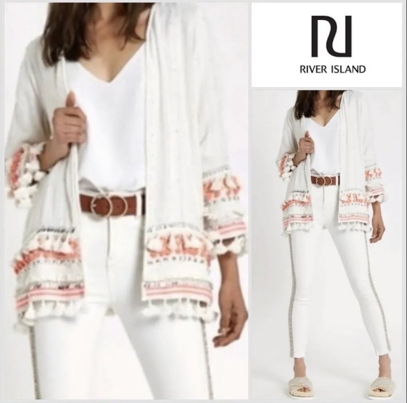 hellsbelles42's tweet photo. RIVER ISLAND White Embellished Kimono Jacket Size S (UK10) £24.95  https://t.co/m3VoNqggjM #Festival #Boho #Holiday https://t.co/5idnuyIdOR