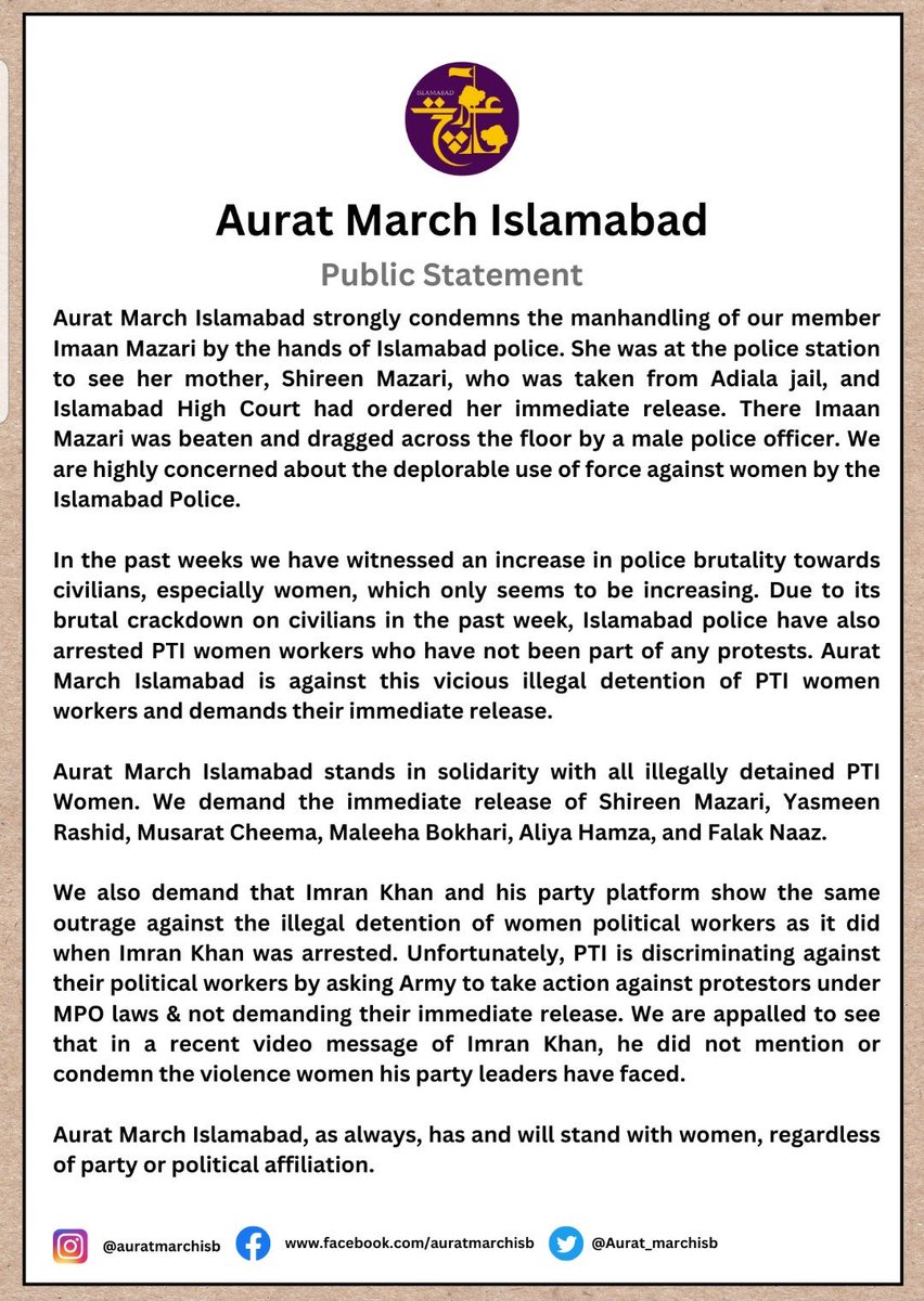 aurat march always does this thing where jusssssttttttt when u think they’re not as bad as they seem they give out statements like these. They haven’t called out the govt for abusing women but imran khan for not calling it out enough????