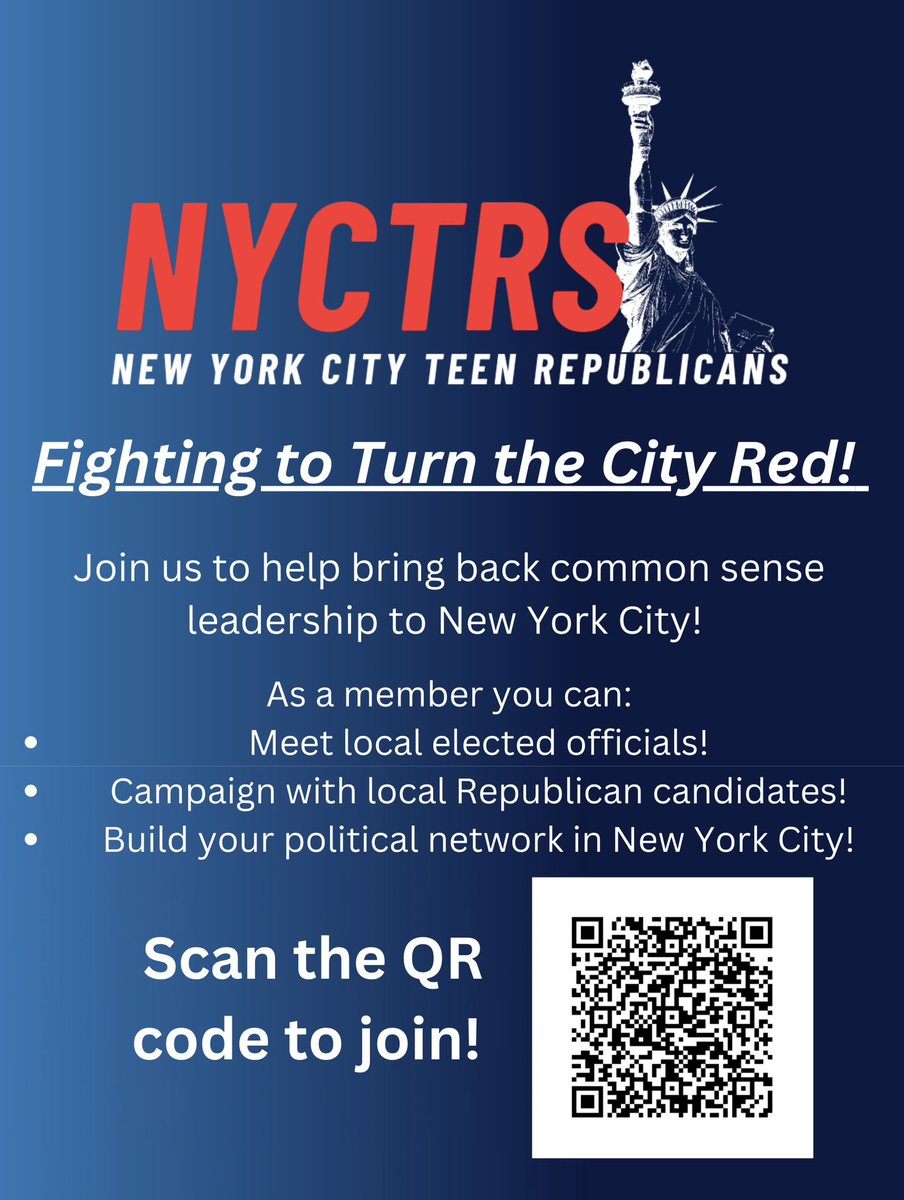 nyc_trs's tweet photo. With November’s New York City Council elections coming up, we need conservative teenagers to organize and help elect common sense leaders.
If you want to save our city, join us and make an impact!
#GOP #TeenRepublicans #NYC https://t.co/RdGXtXBY3D