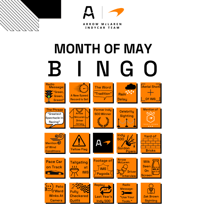 ArrowMcLaren's tweet photo. Who doesn't love a good game of bingo? 😉
Download your card today and show us your results using #AMBINGO. Play on! 🎉