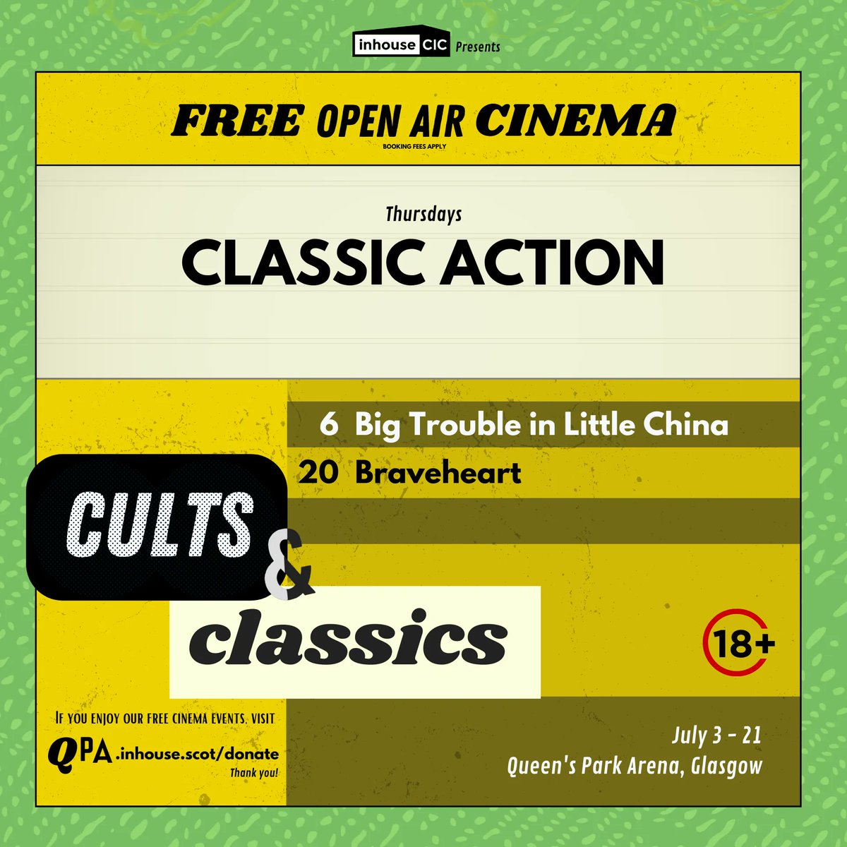 🎬💥 Buckle up for a wild ride! Join us for a series of FREE classic action film screenings at Queens Park Arena in Glasgow. From explosive car chases to epic fight scenes, we've got it all. Grab your friends and get ready for some adrenaline-pumping fun. See you there! #glasgow
