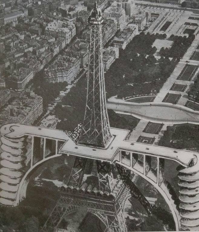 Memoire2cite's tweet photo. 75 PARIS Un projet de 1936 pour rendre accessible en voiture le 2ème étage de la Tour Eiffel. https://t.co/bbDY2Ohja6