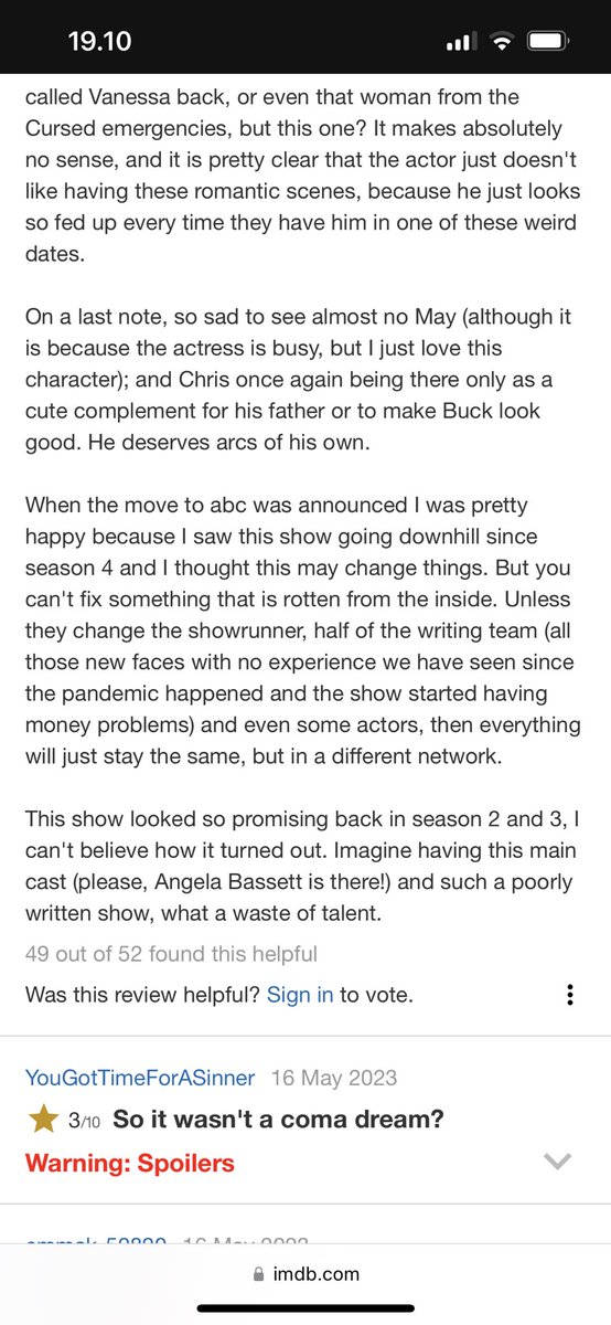 goodthingsMILLA's tweet photo. Reading 6x18 reviews on imdb are my new favorite thing. Go off Queen 🙌🏻🙌🏻🙌🏻 @ABCNetwork #911onFOX #911onABC I really hope ABC reads these reviews on the finale https://t.co/rLAT6QUrex