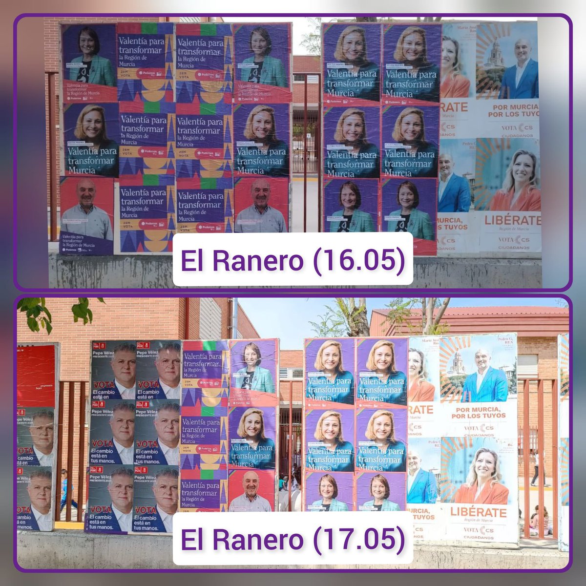 El <a href="/PSOE_RM/">PSRM - PSOE Región de Murcia</a> y <a href="/MurciaPSOE/">PSOE Murcia</a> sigue con el juego sucio de tapar los carteles de 💜<a href="/murcia_podemos/">Podemos Murcia Municipal</a> ❤<a href="/IUV_Murcia/">IU-Verdes Murcia 🔻</a> 💚<a href="/AlianzaVerde_/">Alianza Verde 🌱</a> en vez de hacer propuestas para Murcia.
¿De qué tienen miedo <a href="/pepevelez_/">Pepe Vélez</a> y <a href="/SerranoJAntonio/">José Antonio Serrano</a> ?
#SerranoTieneMiedo
