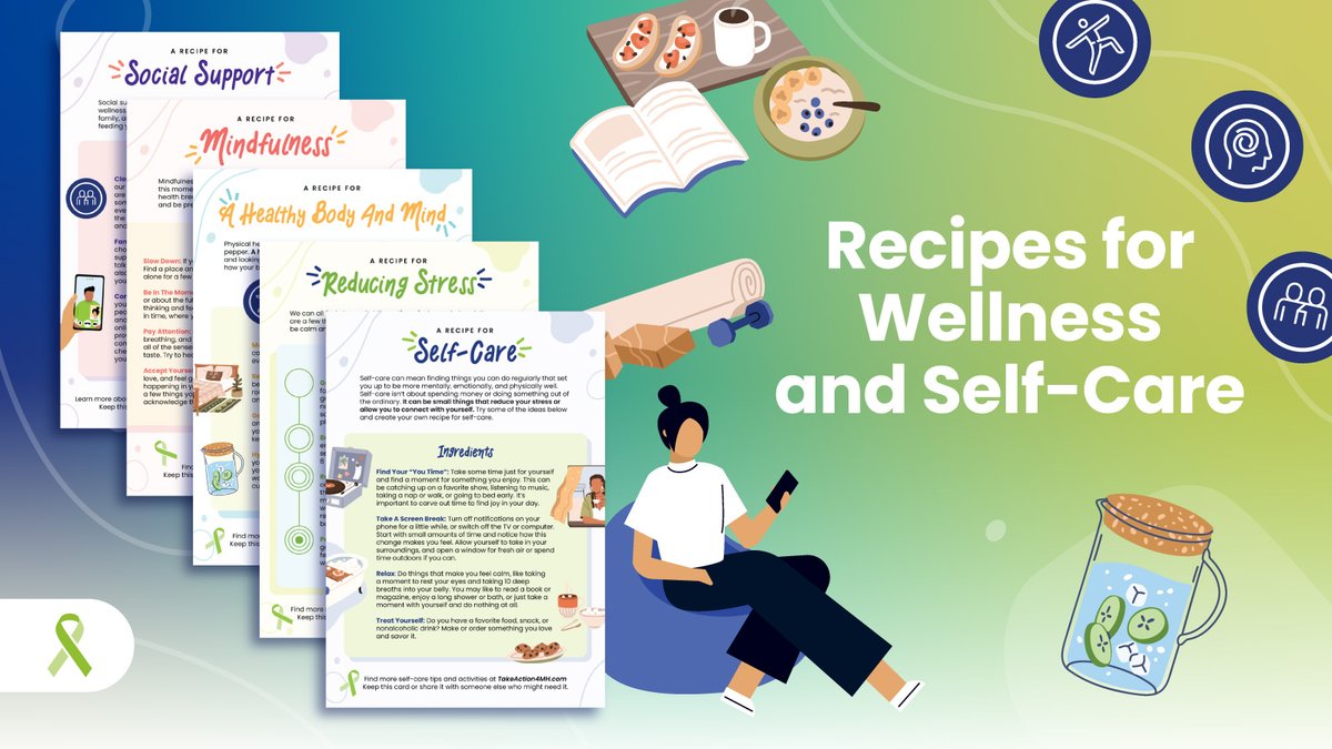 Have you tried our Mental Health Recipe Cards yet? 🗃💚 We promise you already have the ingredients. Get recipes for Reducing Stress, Mindfulness, and a Healthy Mind & Body here: takeaction4mh.com/toolkit-catego… Share which one you'll try this month. #Share4MH #TakeAction4MH
