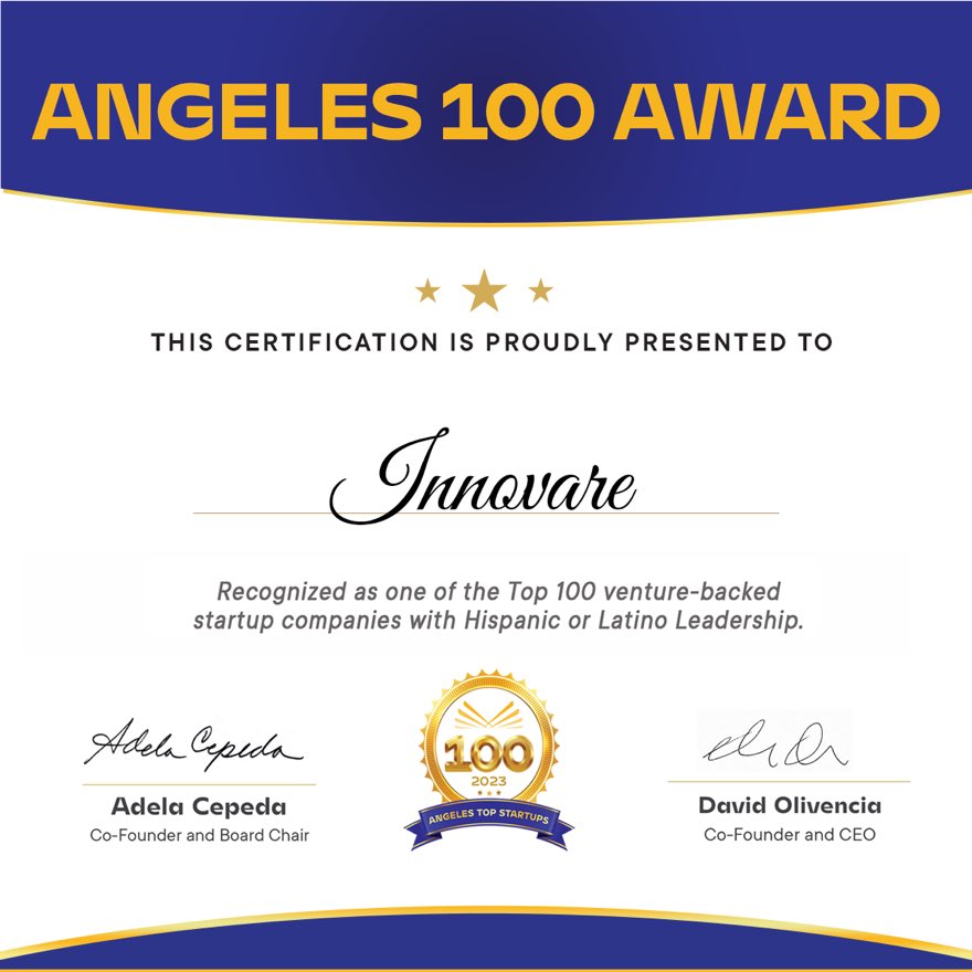 #RT <a href="/InnovareSIP/">Innovare</a>: Proud to be part of the <a href="/AngelesInvestor/">Angeles Investors</a> Angeles 100 list! Thank you for your support of our company and the work you do to champion all #Latinx entrepreneurs!

#ChangemakersInEducation
