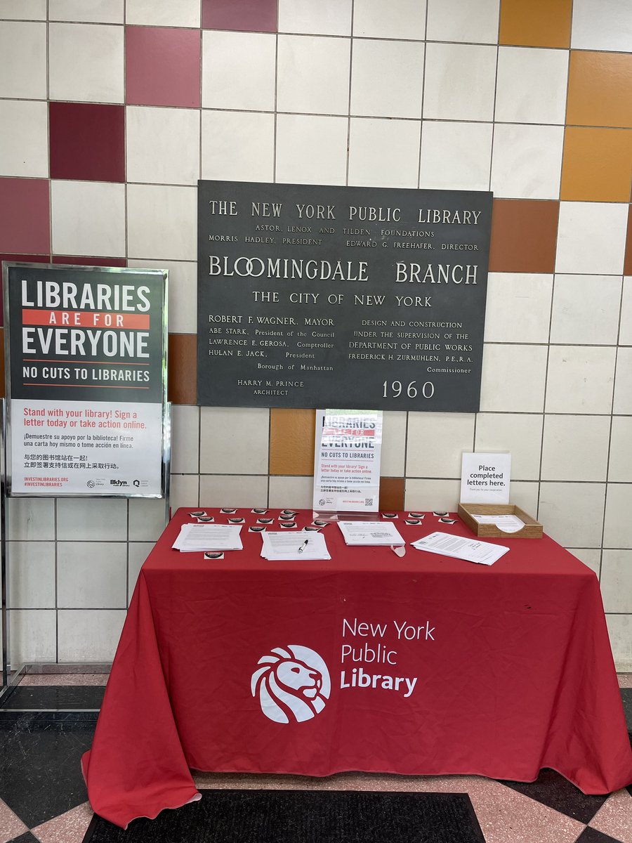 epballou's tweet image. New Yorkers, stop by your local library branch to sign a letter asking City Hall to protect the NYPL from budget cuts!

They have stickers! #InvestInLibraries