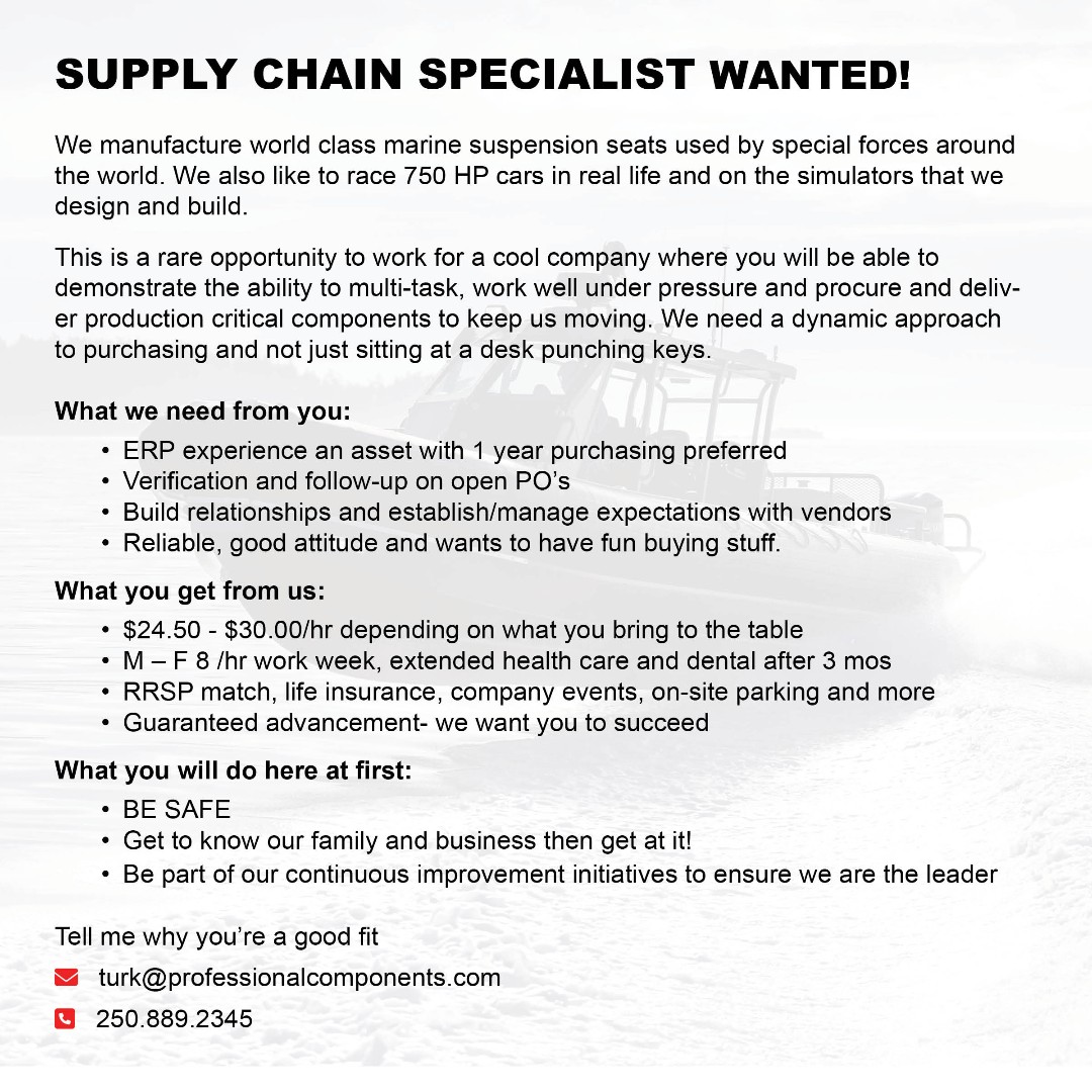 SHOCKWAVE is hiring!
.
Supply Chain Specialist
.
shockwaveseats.com/careers or swipe right
Please send your resumes to: turk@professionalcomponents.com