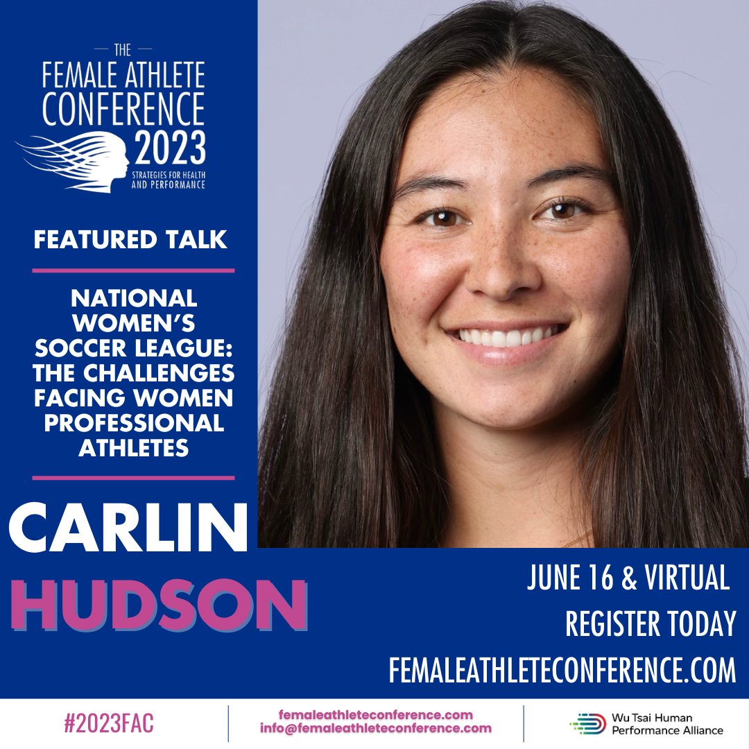 Join us at the #2023FAC for the panel discussion NWSL: The Challenges Facing Women Professional Athletes , featuring @SarahSpain, @MPutukian, Dr. Cindy Chang, & Carlin Hudson. Limited tickets remain and you don't want to miss out - register now at femaleathleteconference.com