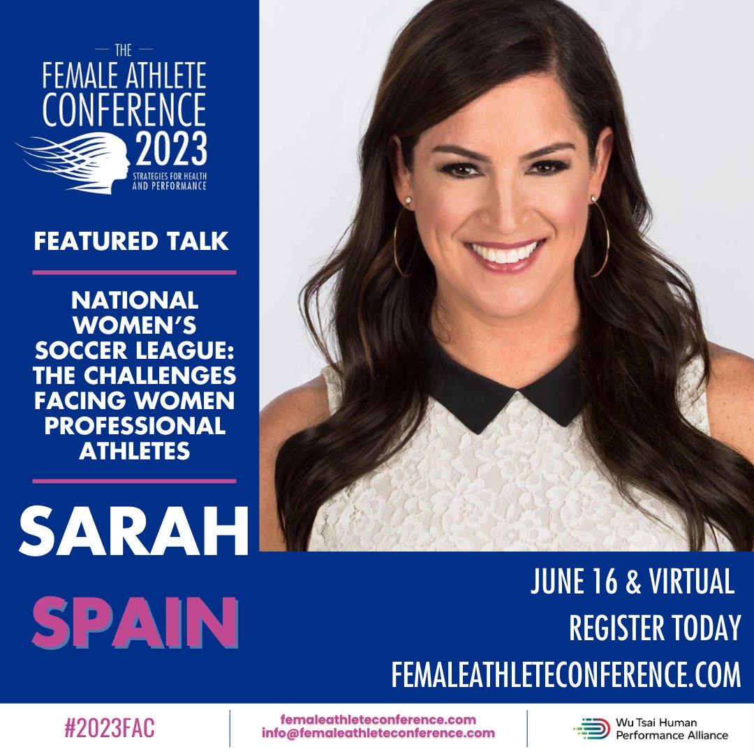 FemaleAthConf's tweet photo. Join us at the #2023FAC for the panel discussion NWSL: The Challenges Facing Women Professional Athletes , featuring @SarahSpain, @MPutukian, Dr. Cindy Chang, &amp; Carlin Hudson. Limited tickets remain and you don't want to miss out - register now at https://t.co/OxyrwixTWk https://t.co/2CNx3BfuP6