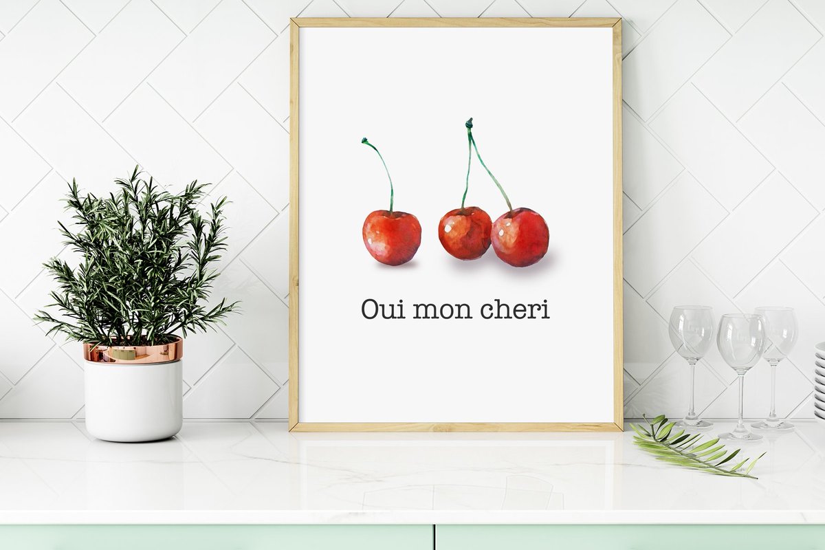 Sweet kitchen wall art!🍒💕  #cherries #cherrylover #kitchenwallart #homedecor #homewallart #roomdecor #kitchendecor #ouimoncheri #foodie #kitchenprint #kitchenposter #newhomegift #housewarminggift #etsy #etsygifts #foodiegift #etsyfinds #pixelandjoy