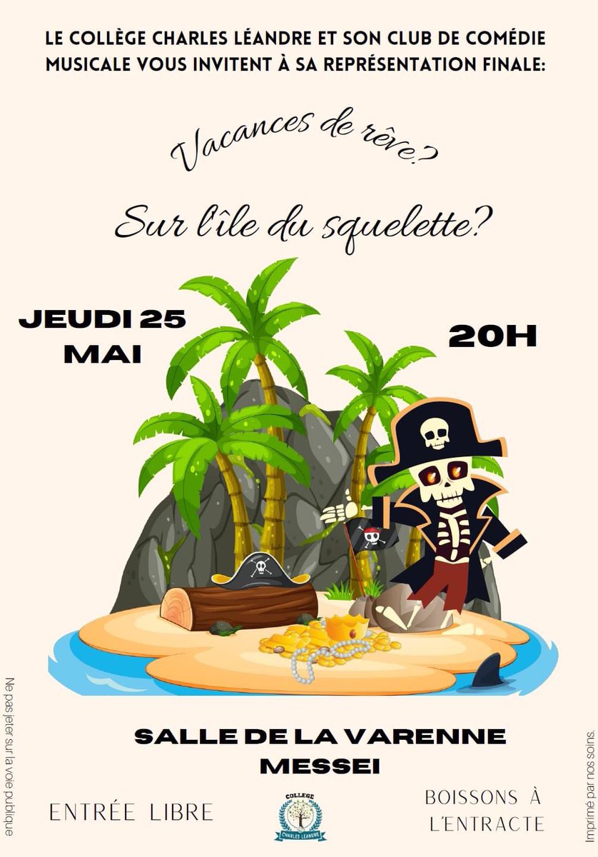 🌴Comédie musicale🌴 du collège - jeudi 25 mai - 20h - Venez nombreux pour profiter du spectacle de nos élèves. A partager au maximum…