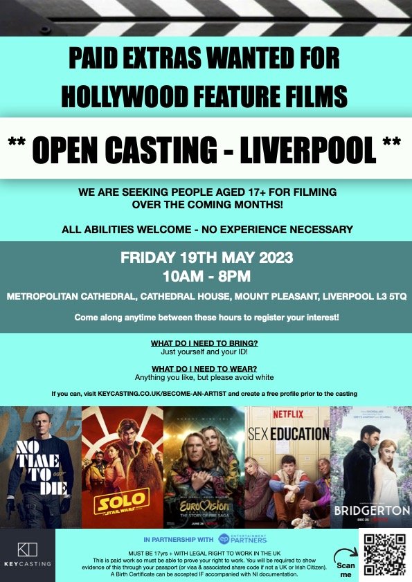 livuniPTjobs's tweet photo. Paid extras wanted for Hollywood Feature Films  🎬 

On Friday 19 May @KeyCasting_ are hosting the sign up/casting at the Metropolitan Cathedral - register your profile,  have your pictures and measurements professionally taken and meet the casting team!

https://t.co/enm77SwtE2 https://t.co/2c4bIquehe