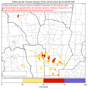 GrupoRadarCBA's tweet image. 💨⛈️ #Miercoles | Potencial para #tiemposevero esta noche al Sur de #Cordoba (Río IV y Juárez Celman) con el pasaje de un frente frío que daría #tormentas importantes, de rápido desplazamiento, con ráfagas asociadas de +80 km/h!