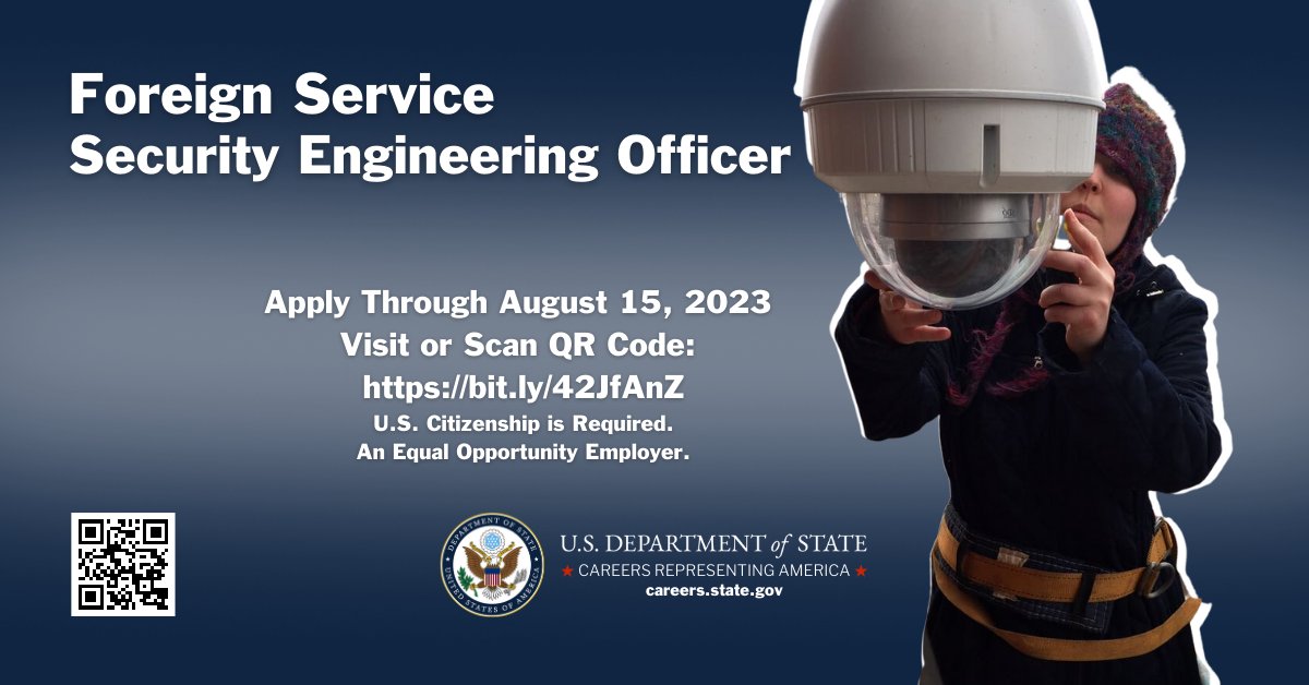 doscareers's tweet image. @StateDeptDSS now has vacancies for the #SecurityEngineeringOfficer (SEO) position! As a SEO, you will work to protect lives and information overseas and abroad.

Apply by: 8/15/2023: bit.ly/42JfAnZ
#Jobsintech #ITJobs #diplomacy #cybersecurity #securitytech #techjobs