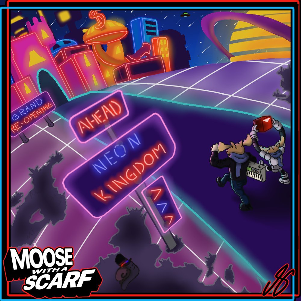 A moose and his robo-companion embarking on a journey with the dream of creating the greatest  electronic music the universe has ever heard. Welcome to NEON KINGDOM, on it's grand re-opening, featuring the #BeatSaber  collaboration between @derekMapping and @MooseScarf !