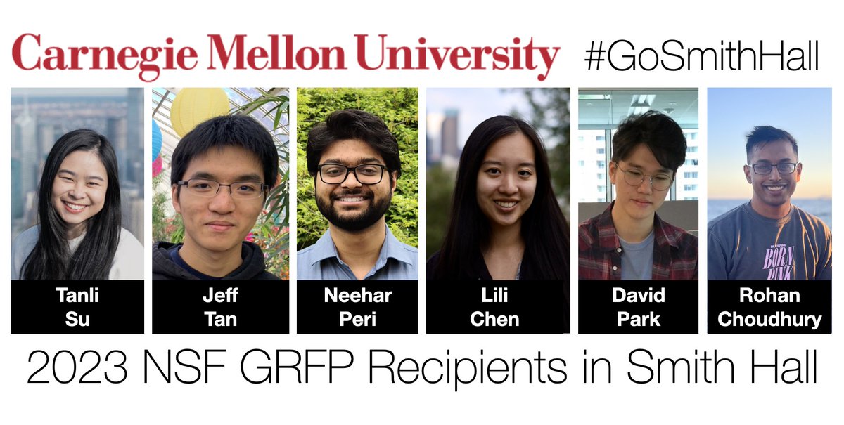 roboVisionCMU's tweet photo. SIX 2023 NSF GRFP recipients are now sitting in Smith Hall. #GoSmithHall Congrats Tanli, Jeff, Neehar, Lili, David, Rohan! https://t.co/rJ9q74fq5a
