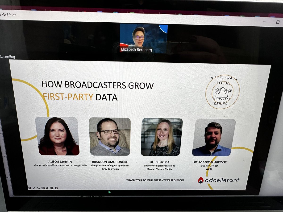 LocalMediaAssoc's tweet photo. Fantastic kick off to todayβs #AccelerateLocal How-To Series! Learn how broadcasters grow first-party data @nabpilot @PennyRiordan1 https://t.co/KkI7Vm2nwA