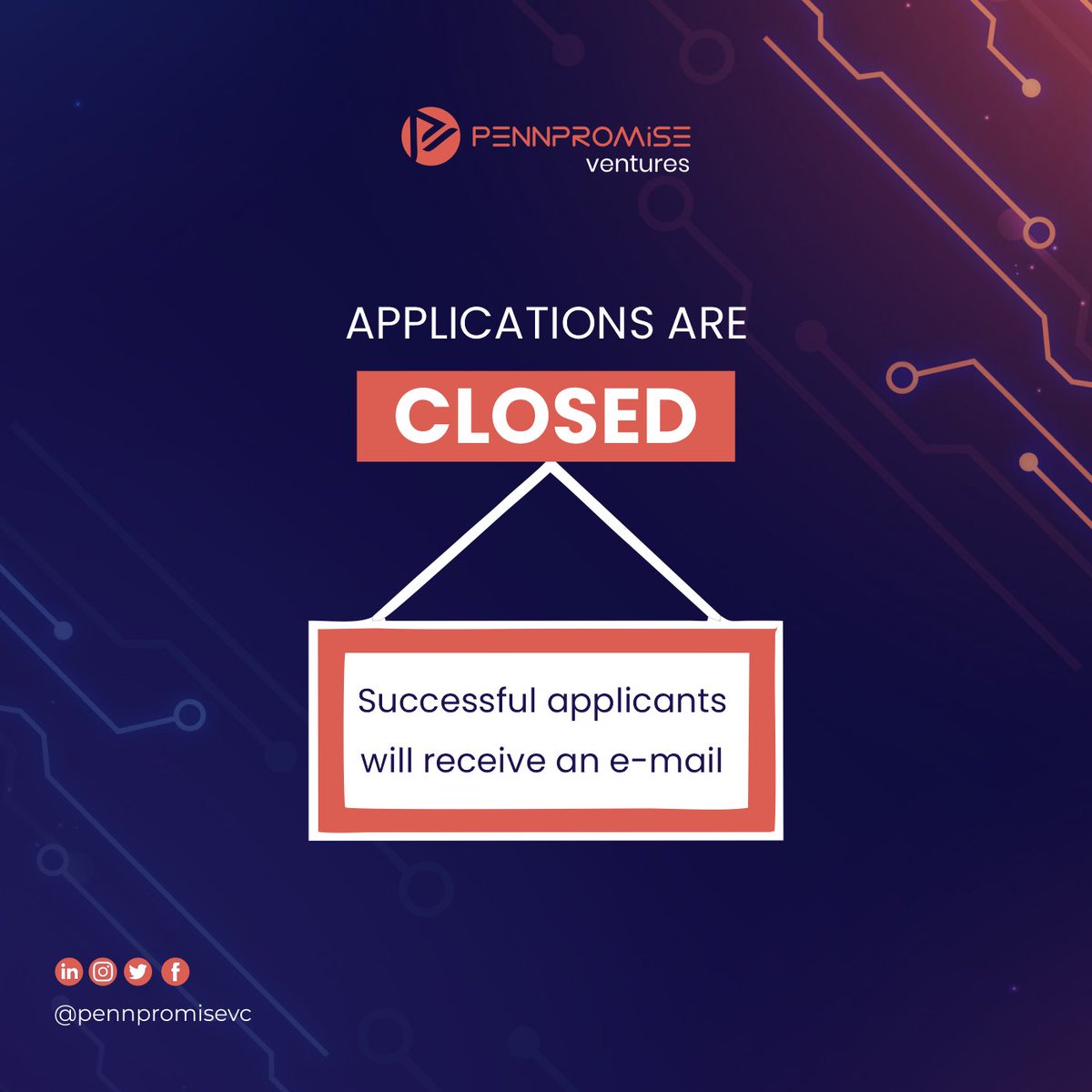 The countdown is over!
All PennPromise Cohort Applications are in and being reviewed.
Successful applicants will receive an email soon. 

#TakeTheLeap #venturestudio #venturecapital #founders #entrepreneurship #ideafactory #ideafactorycohort  #nothernnigera #cohort