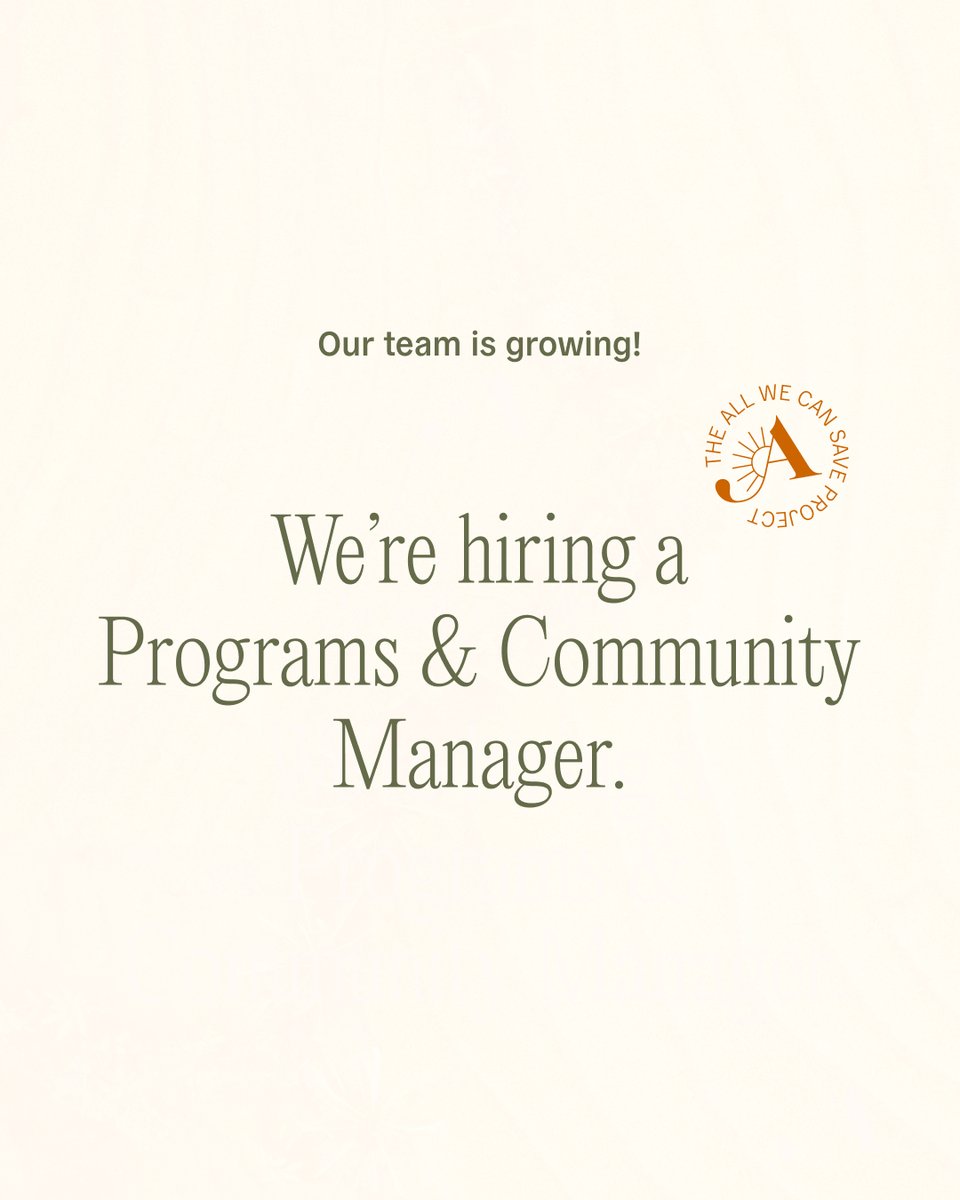 🌱 We're hiring a Programs &amp; Community Manager to join our team!

For job description &amp; application, click here: bit.ly/3W97gLL