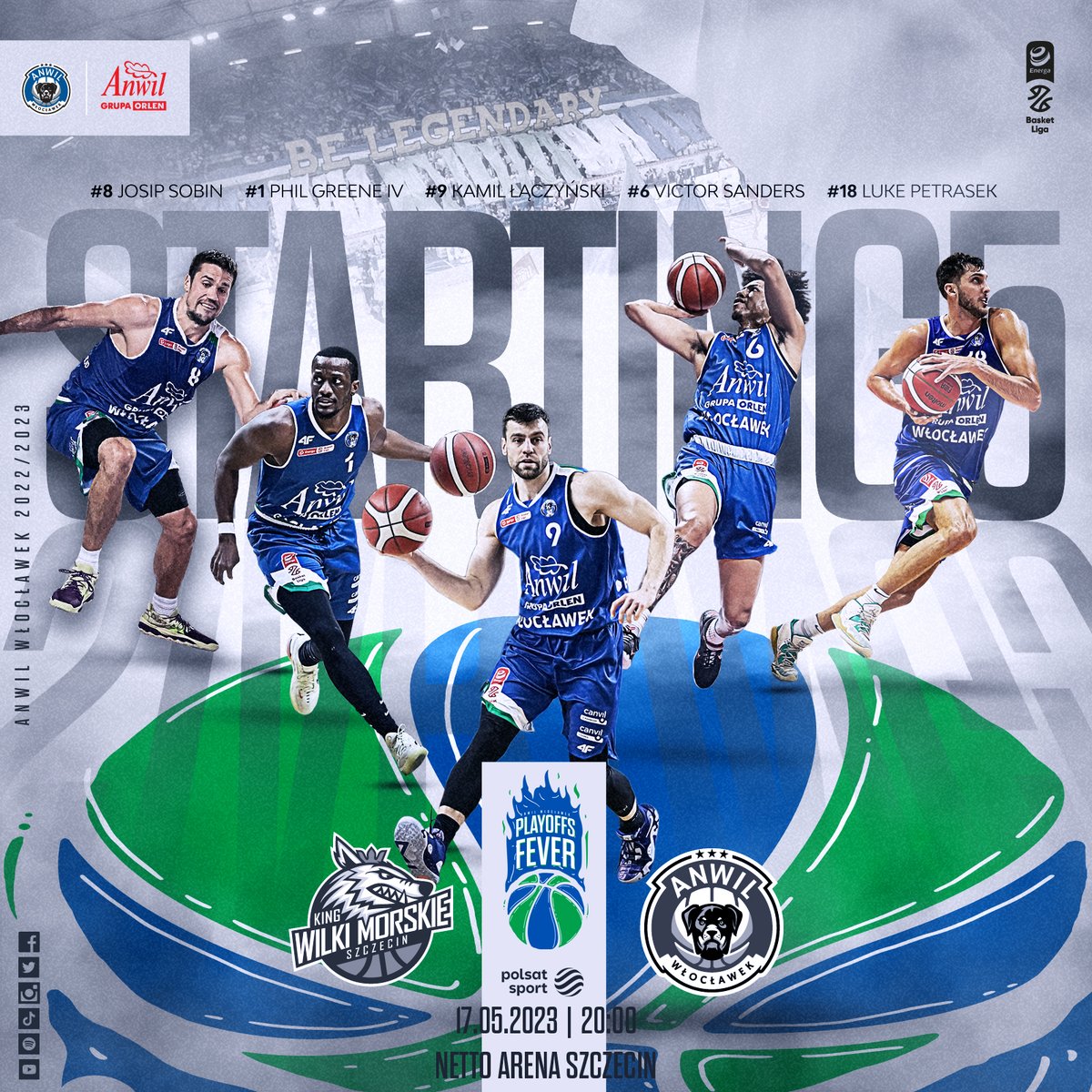 Anwil_official's tweet photo. Mocno Anwil! 🔥

9⃣ Kamil Łączyński
1⃣ Phil Greene IV
6⃣ Victor Sanders 
1⃣8⃣ Luke Petrasek
8⃣ Josip Sobin 

#plkpl #PlayoffsFever https://t.co/Y84BllDE5T