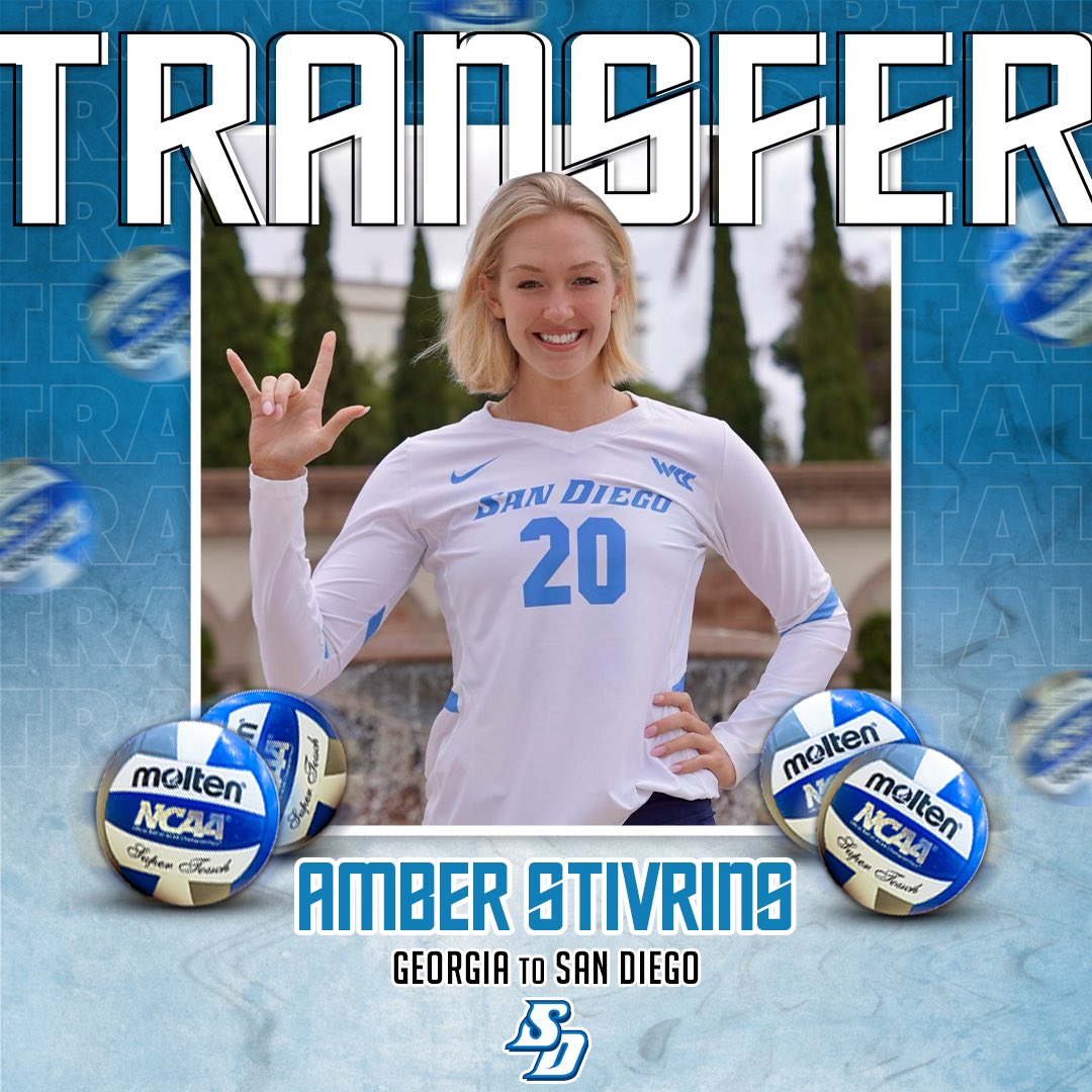 College VBall Transfers (@cvbtransfers) on Twitter photo 𝗧𝗿𝗮𝗻𝘀𝗳𝗲𝗿
✏️: Amber Stivrins
🏐: Outside Hitter
🎓: Graduate Student
⬅️: Georgia
➡️: <a href="/USDVolleyball/">San Diego Volleyball</a>
#CollegeVBTransfers | #NCAAWVB 𝗧𝗿𝗮𝗻𝘀𝗳𝗲𝗿
✏️: Amber Stivrins
🏐: Outside Hitter
🎓: Graduate Student
⬅️: Georgia
➡️: <a href="/USDVolleyball/">San Diego Volleyball</a>
#CollegeVBTransfers | #NCAAWVB