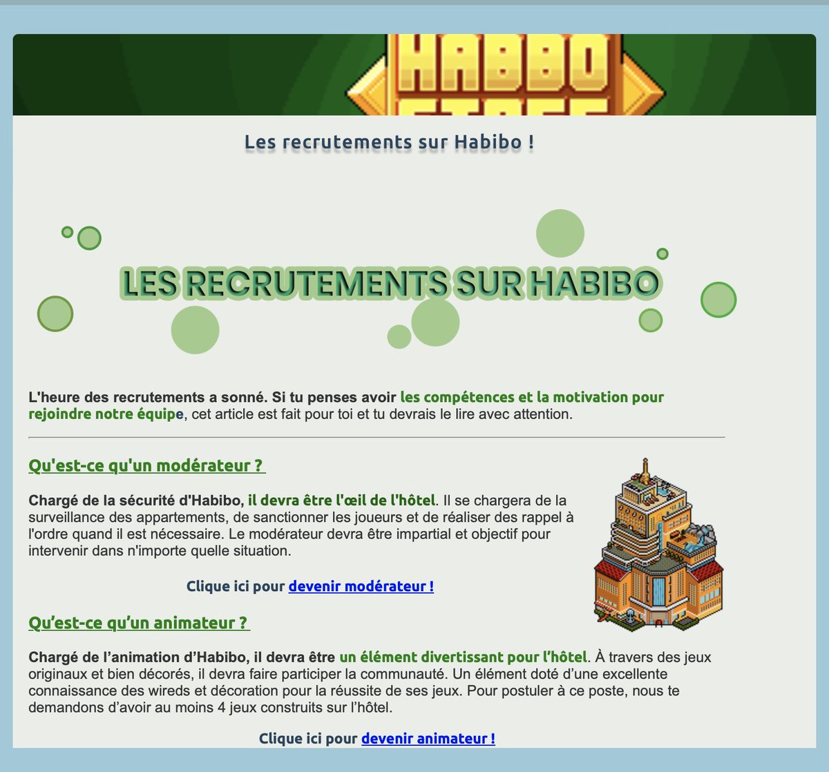habibofrance's tweet photo. Tu peux désormais postuler pour rejoindre nos équipes. Un article a été publié récapitulant les postes. Alors viens postuler !
▶️ https://t.co/4GUrmq9M21
⇠───── ఌ ─────⇢
#Habbo #Habibo #CasinoHabbo #Retroserveur #Trouvetonhabbo #Habbo2023 #buildhabbo #habbohotel https://t.co/0lrmOc1MeB