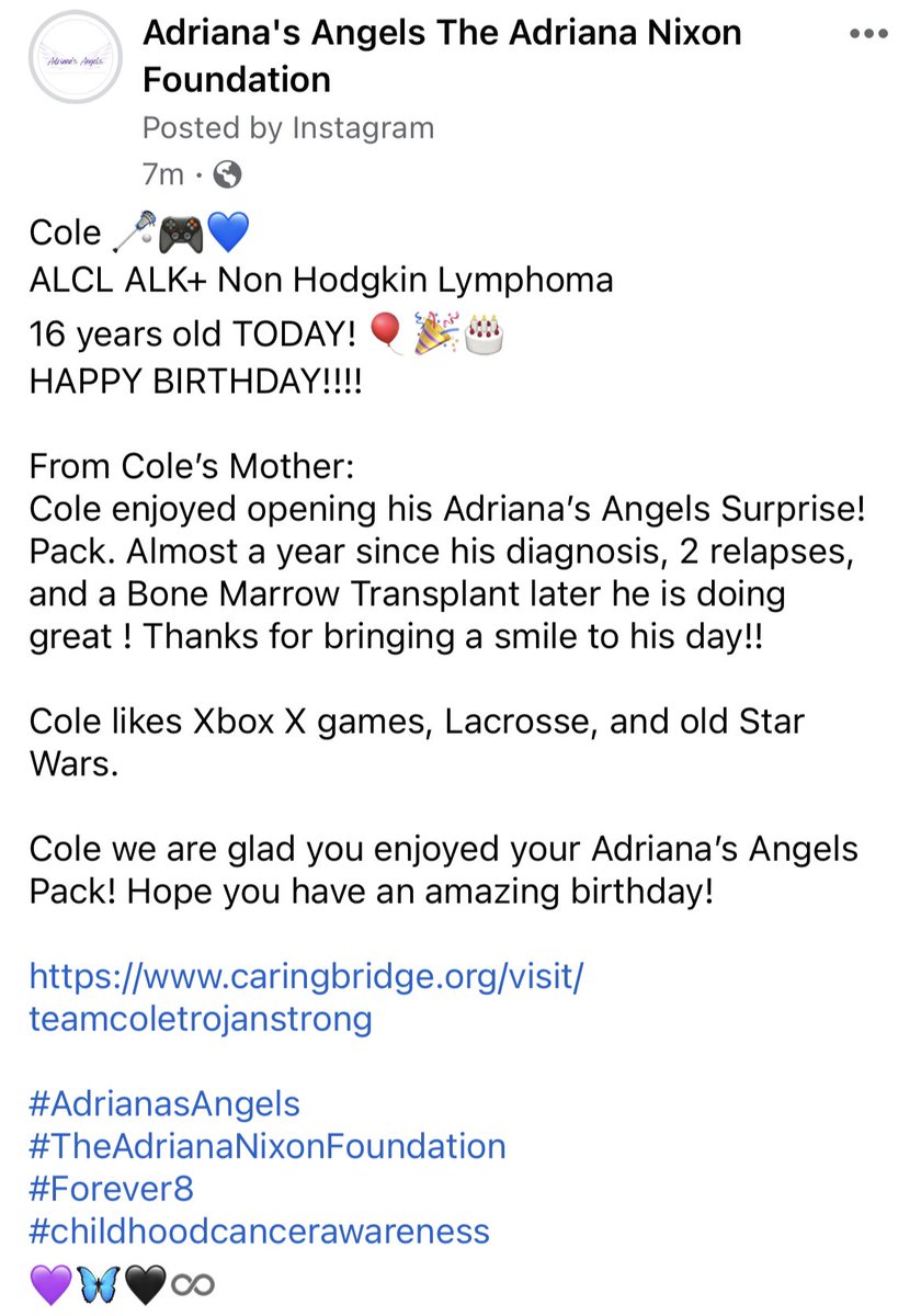 Cole 🥍🎮💙
ALCL ALK+ Non Hodgkin Lymphoma
16 years old TODAY! 🎈🎉🎂
HAPPY BIRTHDAY!!!! 

facebook.com/10006366117529…

#AdrianasAngels
#TheAdrianaNixonFoundation
#Forever8
#childhoodcancerawareness
💜🦋🖤♾