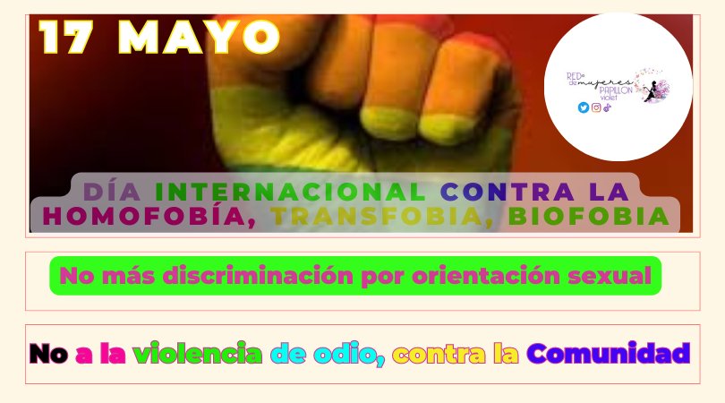 REDDEMUJERESPA1's tweet photo. En el año 2004, la Organización de las Naciones Unidas proclamó el 17 de mayo proclamo el día internacional contrs la homofobia #discriminacion #reddemujerespapillonviolet #DerechosHumanos https://t.co/PQdmBUUGf8