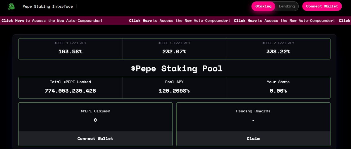 _LucaNetz's tweet image. $PEPE staking was just launched!

It&apos;s time to buy $PEPE and stake at:
🔗stakepepes.com

$LADYS $BEN $FOUR $BOBO $FUKBEN #bnb #memecoins #airdrop $CAPO #BAYC #miladys #1000x $JASMY #crypto #VOLT #PEPEARMY #PulseX $DONS #ETH #NFTfantasy #DogeCoin $SMUDGE USDT $GEN