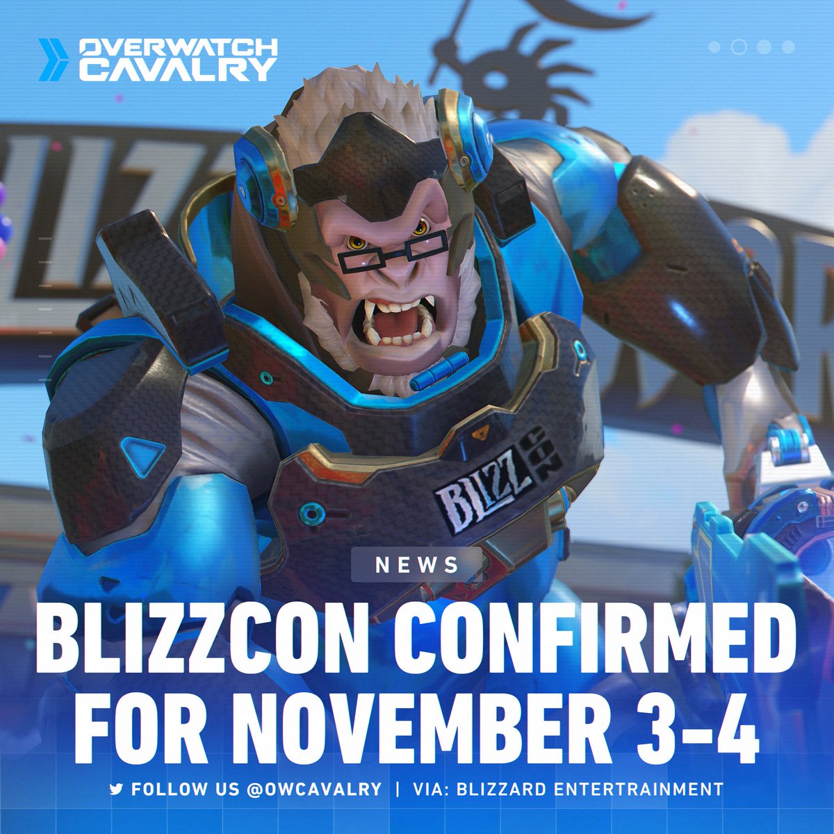 OWCavalry's tweet image. BlizzCon is taking place in Anaheim on November 3 — 4 💙🎉

Historically, we have seen new hero reveals, cinematics and hints of PvE content. What do you want to see from #Overwatch2 at this year&apos;s in-person event? 🗳

📰 news.blizzard.com/en-us/blizzcon…