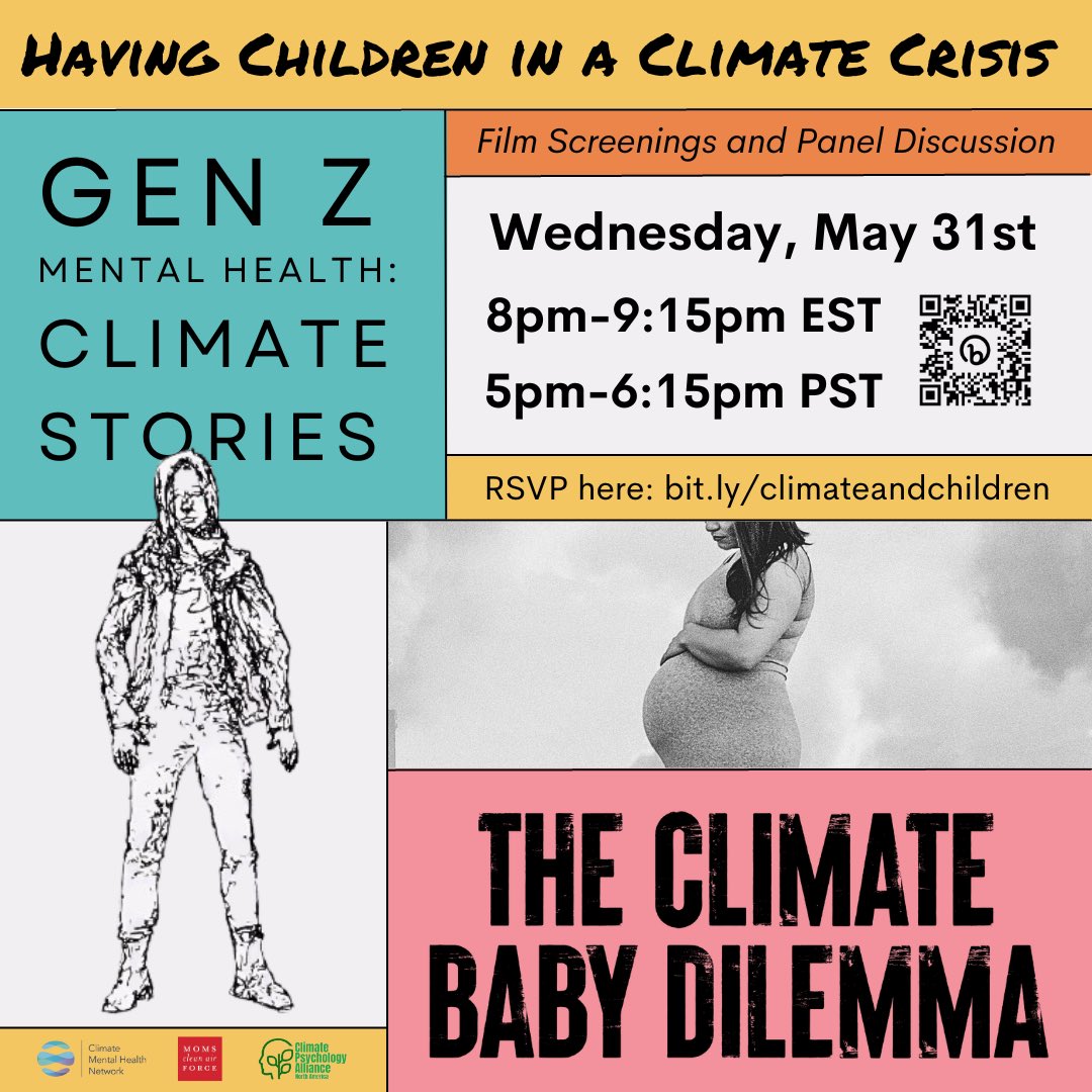 Climate Psychology Alliance of North America (@climatena) on Twitter photo Join us on May 31 @ 8PM ET for an interactive webinar, Having Children in a Climate Crisis Join a discussion with experts & Gen Zers about how climate change is impacting the way we think about families. Rsvp here: bit.ly/climateandchil…. Co-sponsored with <a href="/CleanAirMoms/">Moms Clean Air Force</a> & CMHN Join us on May 31 @ 8PM ET for an interactive webinar, Having Children in a Climate Crisis Join a discussion with experts & Gen Zers about how climate change is impacting the way we think about families. Rsvp here: bit.ly/climateandchil…. Co-sponsored with <a href="/CleanAirMoms/">Moms Clean Air Force</a> & CMHN