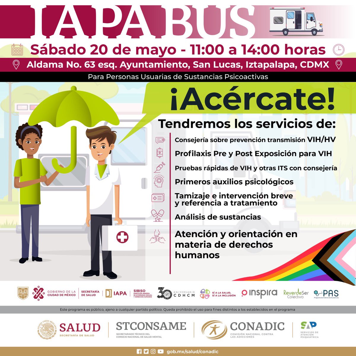 Vamos a Iztapalapa! #SoloenIAPABUS, tendremos servicios de reducción de riesgos y daños para personas usuarias de sustancias!!! #ApoyaNoCastigue #reducciondedaños #HarmReduction