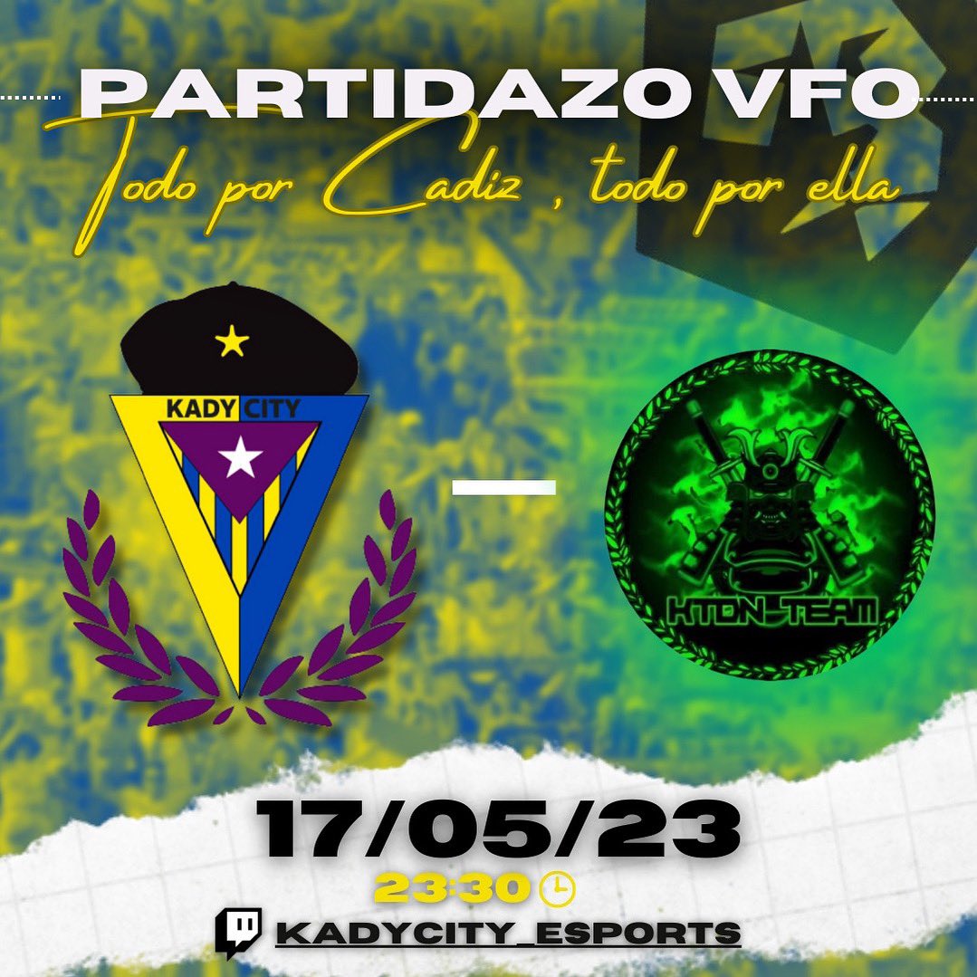KadyCity's tweet photo. 𝙋𝘼𝙍𝙏𝙄𝘿𝘼𝙕𝙊 𝙑𝙁𝙊

Hemos sido elegido como el #PartidazoVFO de la jornada.

Esta noche seremos retransmitidos y casteados en directo por el canal oficial de la liga.

🏆@VFOspain_ps
🆚@KTDN_TEAM
📺https://t.co/D8CUdFNbVN
🎙️@SeeergioGM
⏰23:30H

VAMOS KADY

#KADYCITY

🟡🔵 https://t.co/rd3BbVL9kk