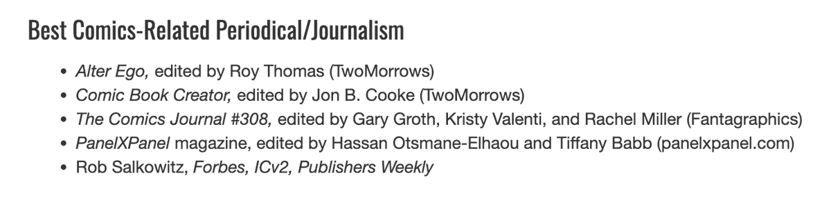 Tiffany Babb (@explodingarrow) on Twitter photo Thrilled to see <a href="/panelxpanel/">PanelxPanel</a> nominated this year for the best comics-related periodical/journalism Eisner. Working with <a href="/HassanOE/">Hassan Deeq</a> and all of the PxP writers is a dream come true. Thrilled to see <a href="/panelxpanel/">PanelxPanel</a> nominated this year for the best comics-related periodical/journalism Eisner. Working with <a href="/HassanOE/">Hassan Deeq</a> and all of the PxP writers is a dream come true.