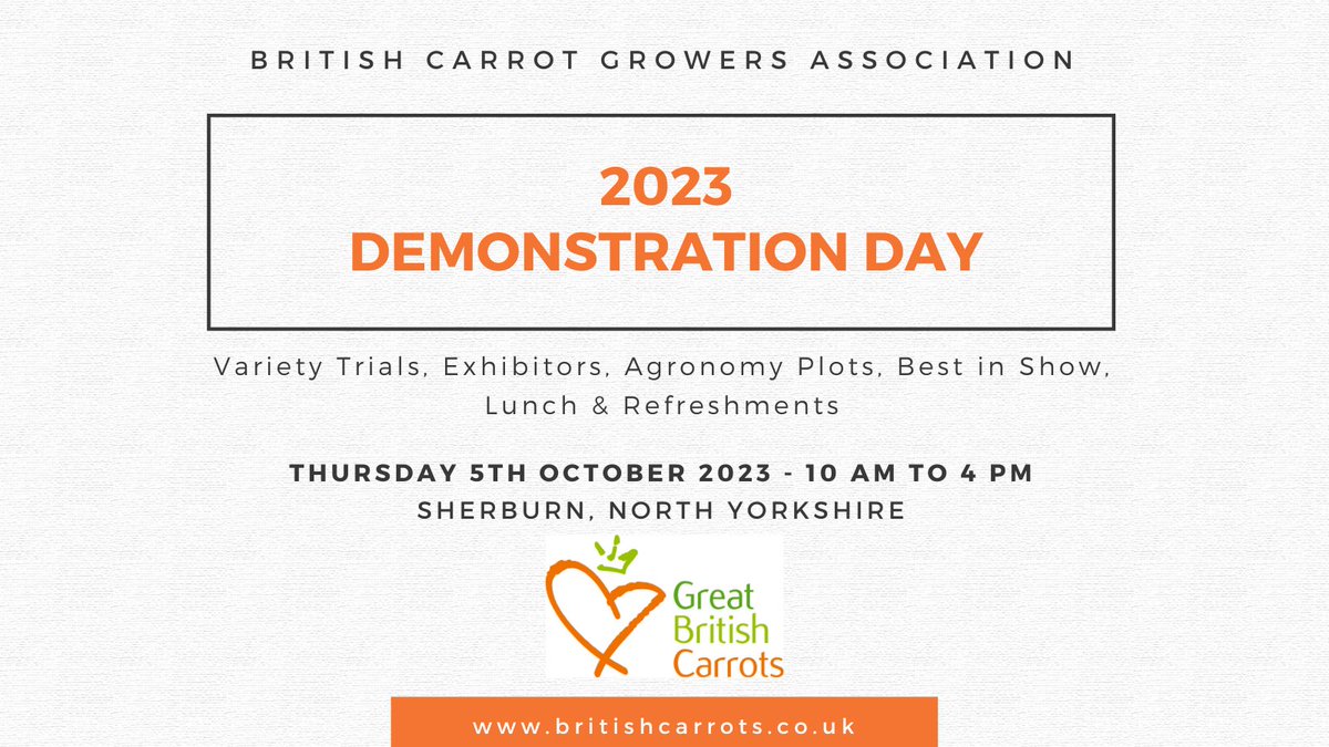 We're excited to be joining up with <a href="/CarrotSymposium/">III Carrot and Other Apiaceae Symposium</a>  this year, which is being held in York 2nd-4th October 2023. Our Demo Day immediately follows this event on 5th October 2023 #freshproduce #CarrotDemoDay2023