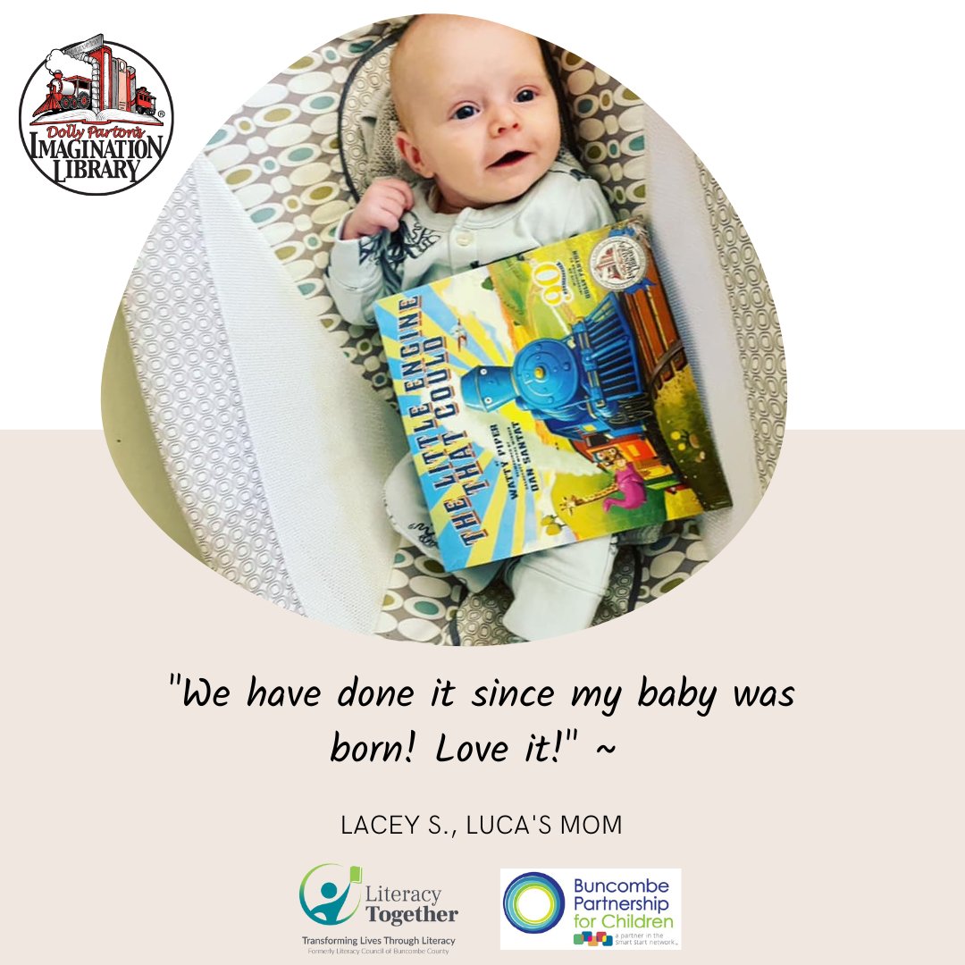 LitCouncil's tweet photo. We're in love with Luca! Thank you, Lacey, for sharing him with us! The @dollyslibrary is mailing books to 5,100 kids in Buncombe County. They all get a free book every month from the moment they are born until they turn 5! Learn more:
https://t.co/4hy1h54bfY.
Thank you! https://t.co/Ep4OyuIbgE