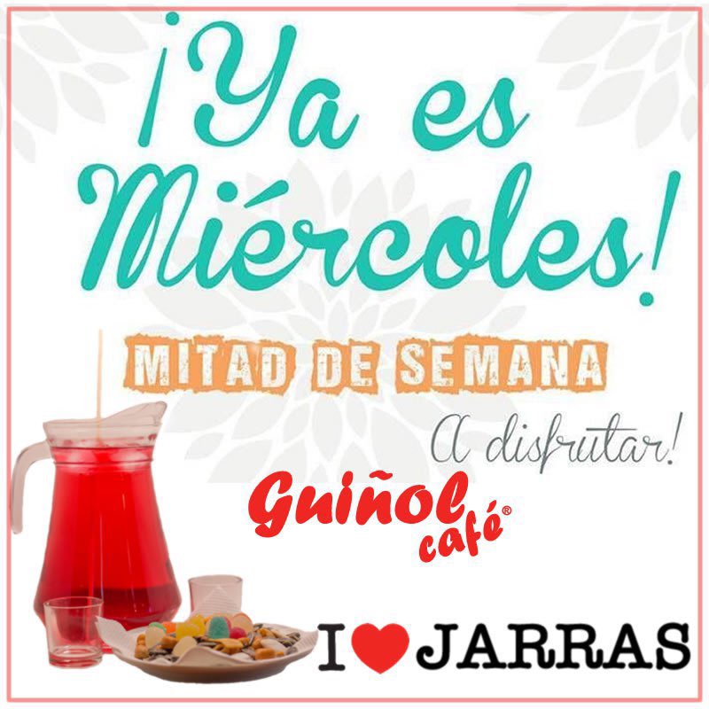 Todos necesitamos un respiro a mitad de semana… por eso en Guiñol nos gusta celebrar los miércoles noche. Hoy tenemos las jarras de #chupitos en oferta: 2 por 15 €. Además, jarras de #cerveza y #tinto por 2,50 € y copas desde 3,50 €. El mejor ambiente te espera. #Guiñolizate