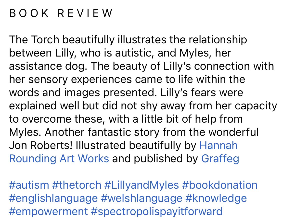 B O O K   R E V I E W
Another fantastic story from the wonderful @StrawberryAsd ! Illustrated beautifully by @HannahRounding and published by @graffeg_books 
#autism #thetorch #LillyandMyles #bookdonation #englishlanguage #welshlanguage #knowledge #empowerment #spectropolis