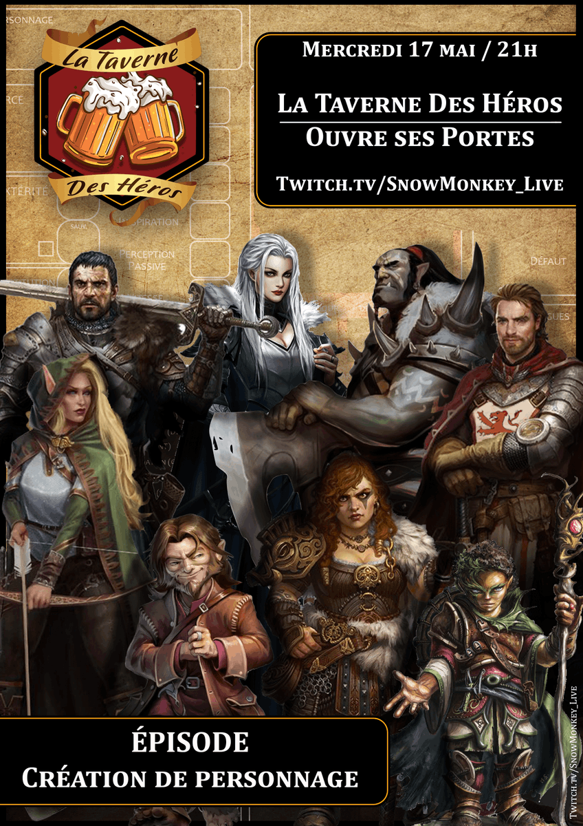snowmonkey31's tweet photo. Ouverture de La Taverne des Héros 
| ép.1 La Création de Personnage |

21H sur ▶️https://t.co/B0WxSLSYlo

 #twitch #streamer #twitchstreamer #twitchfr #gaming #jeuvideo #jdr https://t.co/WSED5F0rAL