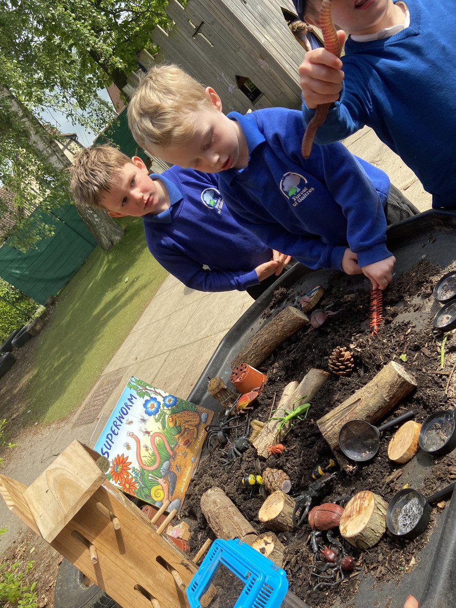 FOG_Acorns's tweet photo. We are LOVING our mini-beast topic! The children have been looking at different habitats and have been using impressive vocabulary such as ‘survival’ and ‘protecting themselves’. Our book of the week Superworm has prompted lots of discussion 🪱 #FOGScience #FOGReading https://t.co/QqlUUc5fTJ