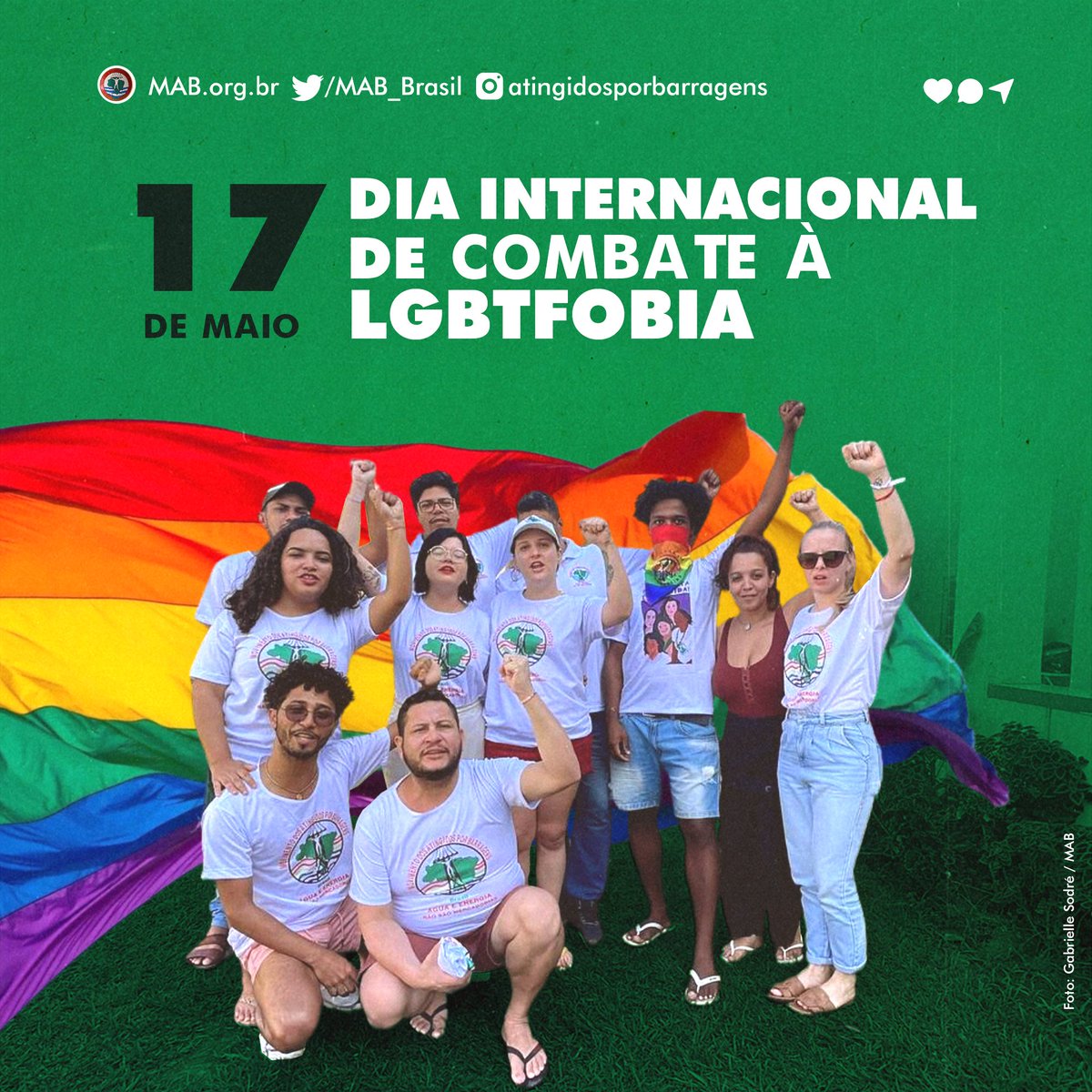 MAB_Brasil's tweet photo. ✊🏿🏳️🌈 Hoje, #17deMaio, marca o Dia Internacional de Combate à LGBTfobia. Para o MAB, essa é uma luta é de todos e todas nós. Acreditamos que a igualdade só será possível com a construção de uma sociedade com novos princípios e com o poder nas mãos do povo.
#ContraLGBTfobia https://t.co/VLHkXrpJne
