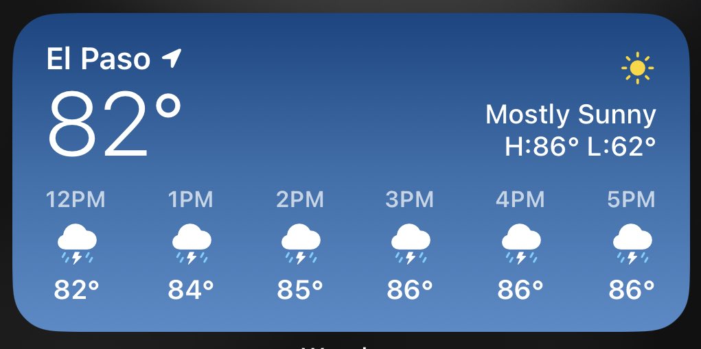 alexandroarnal's tweet photo. What’s been going on with the weather app lately? It’s been forecasting thunderstorms and rain for the past week. It was only kind of accurate last night with some thunder. Then, again today, it’s forecasting thunderstorms, but it’s sunny with clear skies. https://t.co/CivPxjxgzc